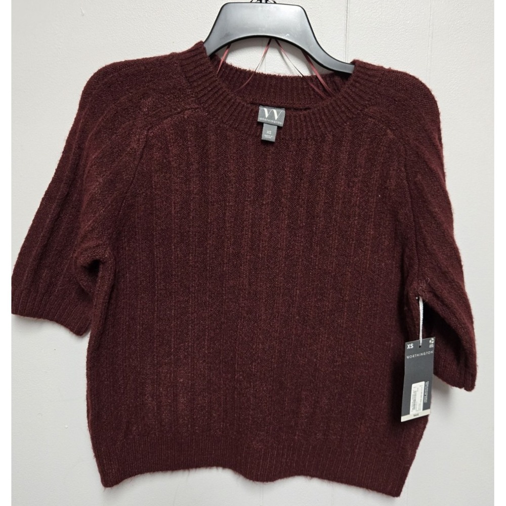 Worthington Autumn Burgundy Cropped Short Sleeve‎ Sweater Extra Small